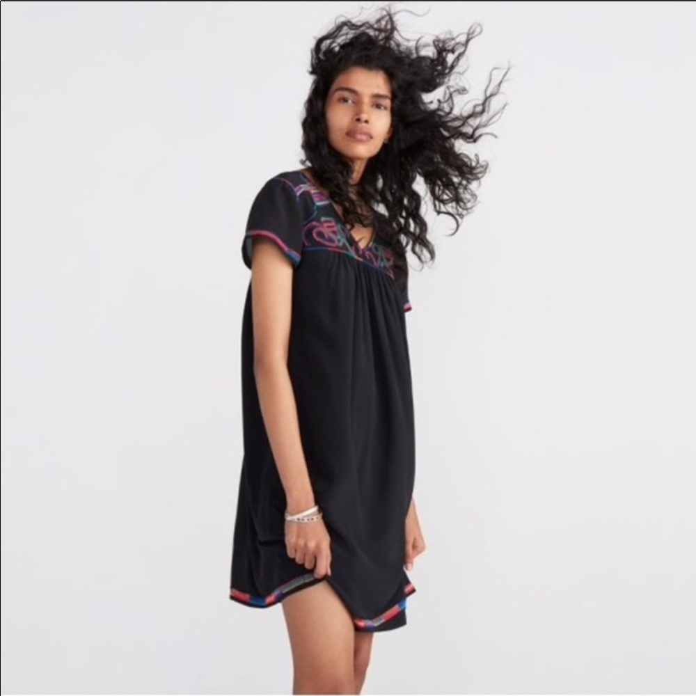 Madewell silk, embroidered dress (NWT)